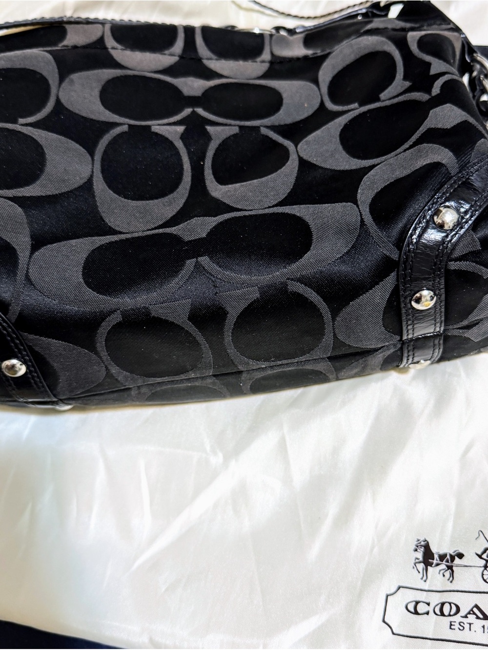 COACH Signature Black Vintage Y2K CARLY Bag Silver Hardware C Jacquard Logo